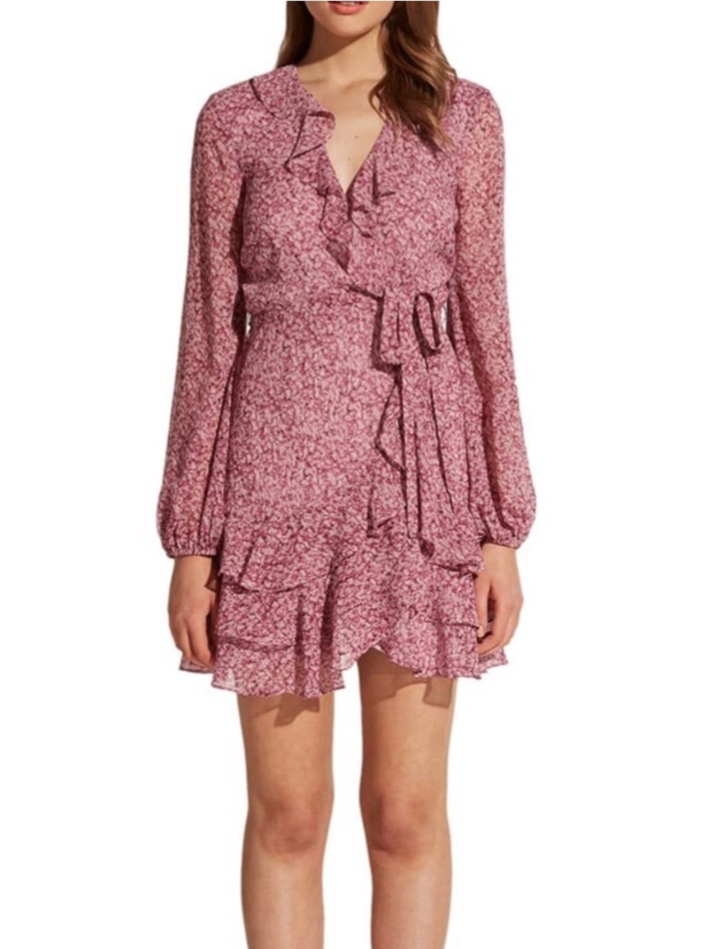 Bardot Long Sleeve Ruffle Mini Dress